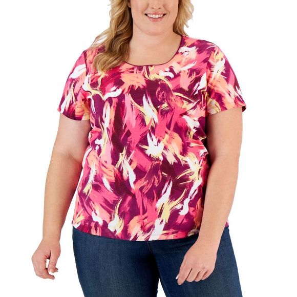 Karen Scott Plus Size Retro Wash Printed Top - Picture 1 of 1